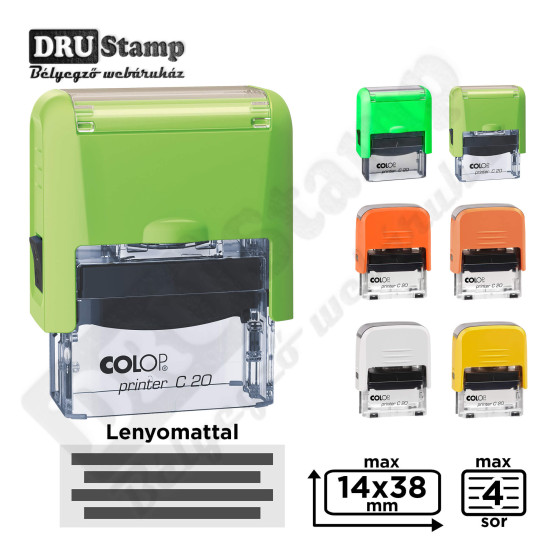 COLOP Printer C20 bélyegző friss színekben, egyedi lenyomattal (max 14x38 mm) COLOP Printer C20 bélyegző friss színekben, egyedi lenyomattal (max 14x38 mm)