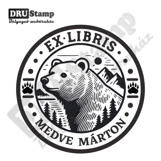 EX LIBRIS bélyegző - Medvés V02 (Ø40mm)