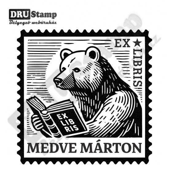 EX LIBRIS bélyegző - Medvés V07 (40x40 mm)