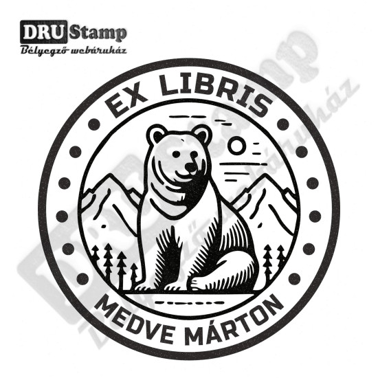 EX LIBRIS bélyegző - Medvés V09 (Ø40mm)