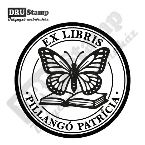 EX LIBRIS bélyegző - Pillangós V01 (Ø40mm)