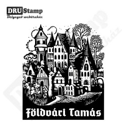 EX LIBRIS bélyegző - Középkori falu V03 (50x60 mm)
