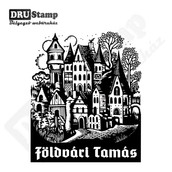 EX LIBRIS bélyegző - Középkori falu V03 (50x60 mm)