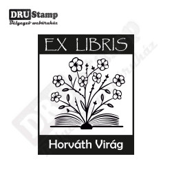 Virágos könyv exlibris fabélyegző