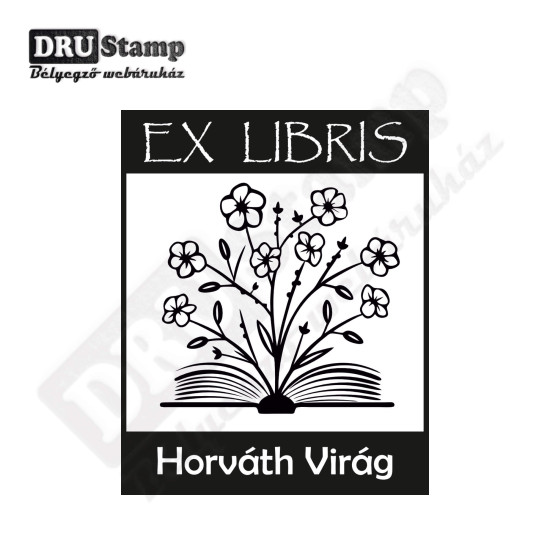 Virágos könyv exlibris fabélyegző