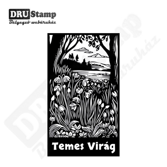 Virágos tájkép exlibris fabélyegző