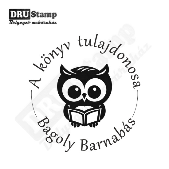EX LIBRIS bélyegző - Baglyos V02 (Ø40mm)